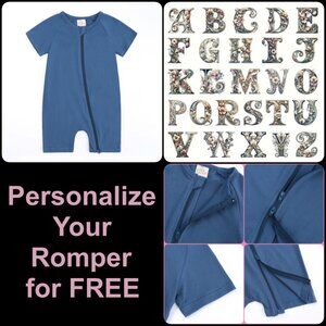 MONOGRAM-BABY ROMPER-*NWT* Short Sleeve Short Double Zipper Bodysuit Cotton Blue